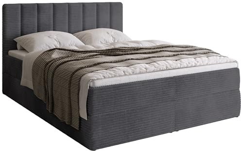 BROMARKT Boxspringbett mit Matratze 180x200cm Bett mit Topper Grau | Polsterbett mit Bettkasten Doppelbett für Schlafzimmer gepolsterte Kopfstütze Bed Bonell Härtegrad H3 DENVER