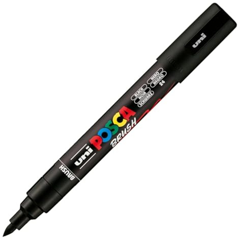 POSCA - Brush PC5BR Marker - Semi-Flexible Medium Tip 1-4mm - Acrylic Water-Based and Pigment Paint - Mitsubishi Pencil Uni - All Purpose - 1 Black Felt Tip