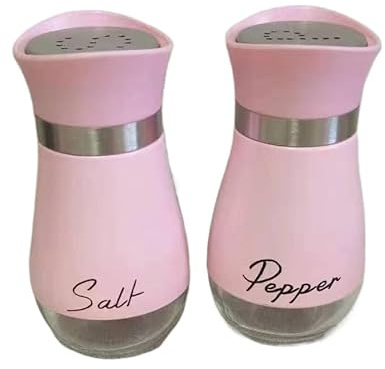 Salz- und Pfefferstreuer, Gewürzstreuer, 2 Stück, Glas, Gewürzspender mit 4 Farben: Blau, Rosa, Rot, Edelstahl, 130 ml Fassungsvermögen (Rosa)