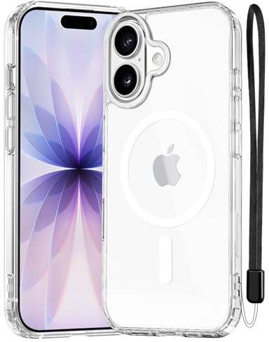 NEW'C für iPhone 17 Hülle Case kompatibel mit MagSafe + Band - Transparent | Hülle + abnehmbares Band, 6,3 Zoll, Handyhülle, Dünn, Stoßfest