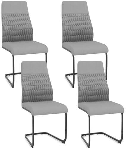 COSTWAY Schwingstuhl 4er Set, Esszimmerstühle mit hoher Rückenlehne, gepolsterte Küchenstühle, Essstühle, Freischwinger Stühle, Polsterstühle für Esszimmer, Küche