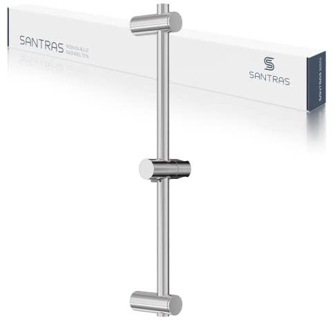 SANTRAS® Wandstange DELUXE in Chrom mit 700 mm Rohr mit Duschkopfhalterung – Individuell verstellbare Brausestange 70 cm mit 2 Halterung mit jeweils 1 Bohrloch