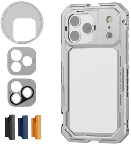 NEEWER Phone Käfig Cage Kompatibel mit iPhone 17 Pro Max, Schnellwechsel Video Rig Handy Stabilisator Zubehör mit 67mm Filterring, 17mm Objektivrückplatte, T Mount Adapter, PA144 (Silver)