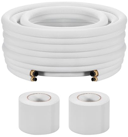 VEVOR Conducto Refrigerante de Cobre Largo de 15,24 m, Tubo de Cobre Aislado Diámetro Exterior 6,5 mm y 9,5 mm, para Sistema de Mini-split de Aire Acondicionado, Tubo de Bobina Aislante de PE
