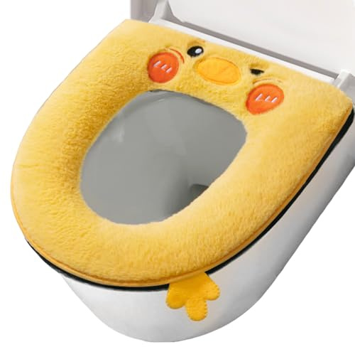 Durdiiy Bathroom Soft Thicker Toilet Seat Cover Pads Warmer Stretchable Washable Cartoon Pattern with Handle and Zipper Reusable Fits All Toilet Seats (Duck)