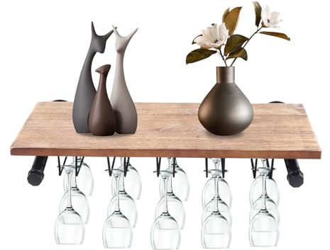 Étagère à vin murale flottante - Porte-bouteille en bois de pin - 61 x 25 cm - Style industriel - Pour cuisine, salle à manger, bar