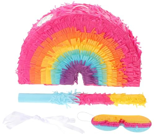 ORFOFE Regenbogen Piñata mit Augenbinde und Fledermaus-geburtstagsdeko Bunte Mexikanische Partydekoration für Karneval Taco-dienstag-spiele und Festivals