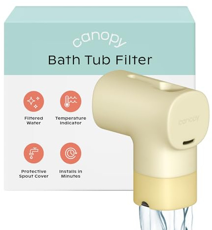 Canopy Baby Bath Tub Filter – Gentler Water Filtration for Delicate Skin | Reduces Chlorine & Irritants | BPA-Free Silicone Spout Cover | Easy Tool-Free Install | Activated Carbon Filtration