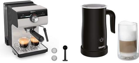 KRUPS Espresso & Milchschaum Set: Siebträgermaschine XP381B10, 15 bar, Dampfdüse, 2 L Tank + Milchaufschäumer XL1008