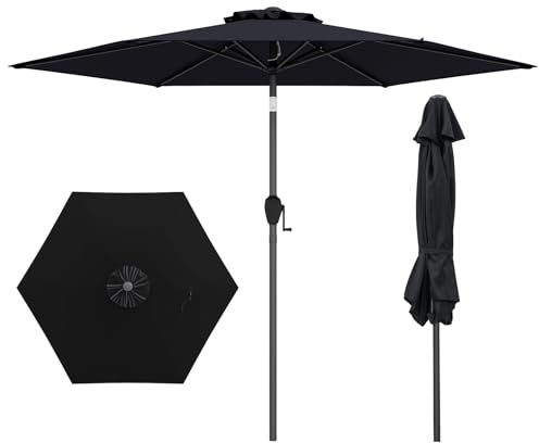 COSTWAY Ombrellone da Giardino 230 cm, Ombrellone per Esterni con Inclinazione Regolabile, Manovella e Tettuccio Ventilato, Grande Ombrello per Giardino, Cortile, Piscina (Nero, 230 cm 6 Stecche)