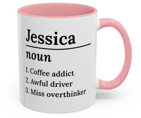 TheMugVault Custom Name Definition Mug, Personalised Name Dictionary Noun Cup, Funny Traits Gift, Custom Noun Mug Gift for Her, Friend, Sister, Coworker, Birthday (Pink 11oz, Mug)