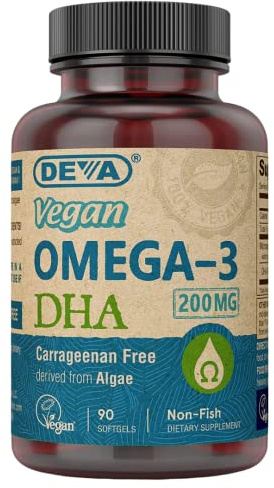 DEVA Vegan Omega-3 DHA Supplement, Once-Per-Day Softgel 200 MG, Carrageenan Free, Gelatin Free, Non-Fish, Algae Oil, Omega-3 Fatty Acids - 90 Softgels
