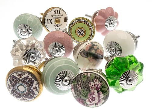 Mango Tree - Glass and Ceramic Cupboard Door Knobs in Mint Greens, Pinks, White with Birds and Butterfly Designs