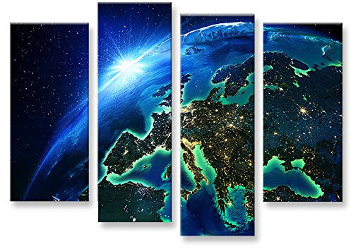 islandburner Bild Bilder auf Leinwand Die Welt bei Nacht 4er XXL Poster Leinwandbild Wandbild Dekoartikel Wohnzimmer Marke