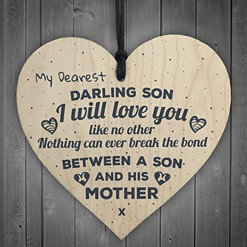 Red Ocean Gift For Son Mum Family Birthday Wooden Hanging Heart Sign Plaque Keepsake Poem Gift From Mother
