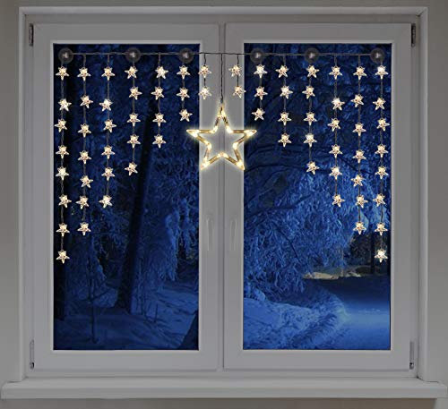 Spetebo LED Sternenvorhang 140x95 cm - 90 LED warm weiß - Fenster Deko Stern Lichterkette Lichtervorhang