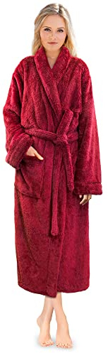 PAVILIA Hochwertiger Damen-Bademantel, weich, flauschig, warm, Fleece, Sherpa-Bademantel, wein, Small-Medium
