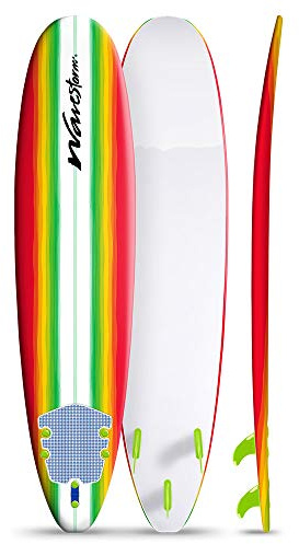 Wavestorm 8ft Surfboard // Foam Wax Free Soft Top Longboard for Adults and Kids of All Levels of Surfing, Multicolor
