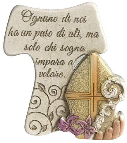Regalami Kreuz Tau Konfirmation aus Stein 9 cm mit Relief verziert, Wandkunst, Wanddekoration, Schlafzimmer