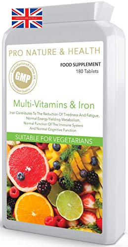 Multivitamins Tablets for Men & Women | 180 Tablets | Energy & Immune Support | Iron, Minerals, Vitamins A, C, D, E, B6, B9 & B12 | One-A-Day | 6-Month Supply | Made in The UK