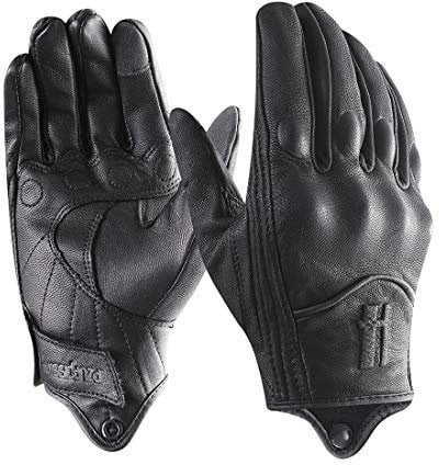 Harssidanzar Motorbike Gloves, Mens Leather Motorcycle Gloves Touchscreen Riding Racing Motorcoss Glove GM028UKK, Black(upgrade), Size L