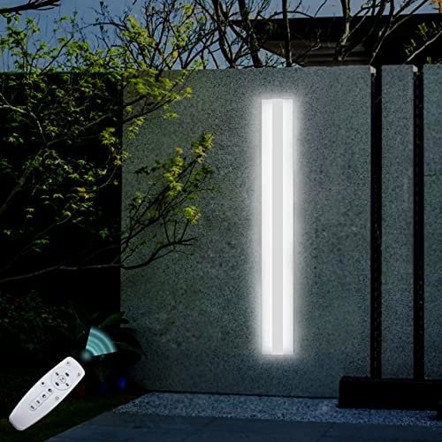 Weiß Außenbeleuchtung Dimmbar Wandlampe Design mit Fernbedienung Lang Schmal IP65 Wetterfest LED Wandleuchte Innen Aussen Lichtleiste Wandlicht Deko Badezimmer Schlafzimmer Wohnzimmer Treppen,120cm