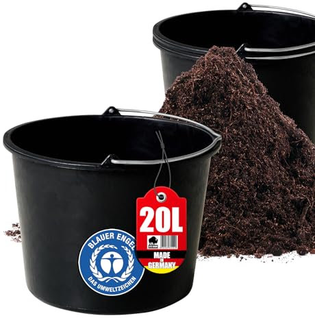 BigDean 3X Baueimer 20l - Mörteleimer mit Henkel - Eimer für Baustelle & Garten - Stabiler Wasserkübel, Betoneimer mit Skala, Blauer Engel, Made in Germany
