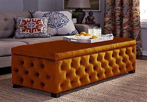 R&M Furnishers Empire Plush Velvet Ottoman Storage Box - Plush Velvet Ottoman With Crystal Nails - Ottoman Footstool With Storage - Chester Upholstered Coffee Table, End Of Bed Storage Bench