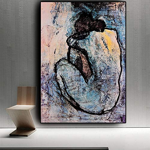 DUDLOO Maison Rouge Blue Nude by Pablo Picasso Wall Art Painting Wall Art Blue Period Masterpiece Vintage Large Wall Art Pictures 70x100cm frameless