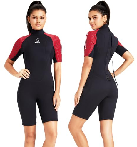 Muta corta da donna, in neoprene, 3 mm, a maniche corte, in neoprene, per surf, nuoto, kayak, snorkeling, canoa, immersioni subacquee (rosso)