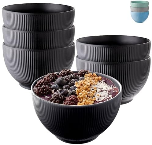 Praknu Müslischalen 6er Set 700ml - Keramik Schwarz Matt - Große Suppenschüssel Mikrowellen- & Spülmaschinenfest - Perfekte Größe für Müsli, Suppen oder Salat