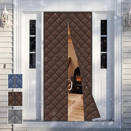 WTHYGB Magnet Wärmeschutzvorhang für Türen, thermovorhang kälteschutz haustür,Kinderleichte Klebemontage Ohne Bohren,Self Sealing,Hands Free,Wasserdicht, Winddicht,Pet Friendly,90x200cm,Kaffeefarbe