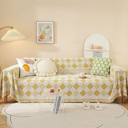 Gualiy Sofa Bezug 180x150cm, Rhombus Muster Bezug Sofa 1 Sitzer Sofabezug Waschbar Gelb Sofa Überzug für Wohnlandschaft
