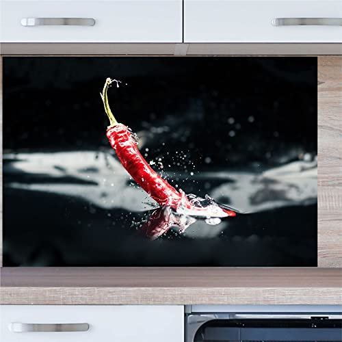 INDIGOS UG Küchenrückwand - Chili im Wasser - 80x60 cm ESG Echtglas Bedruckt - mit Bild - Motiv - Küche - Rückwand - Glasplatte - Spritzschutz - Herd - Ofen
