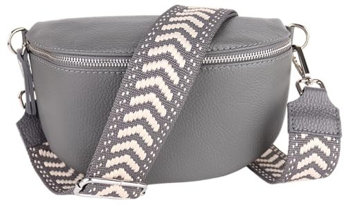 MIRROSI® Bauchtasche Damen, Echtleder, Made in Italy, Umhängetasche, Brusttasche, Crossbody Bag (1 Tasche & 2 Gurte) (Dunkelgrau (Spitzen Dunkelgrau), Kleine Tasche (22x13x6cm))