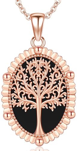 Aniu Collier Arbre de Vie Femme Or Rose Pendentif Femme Arbre de Vie Argent 925 Collier Arbre de Vie Noir Onyx Bijoux Arbre de Vie en Or pour Femme Enfant