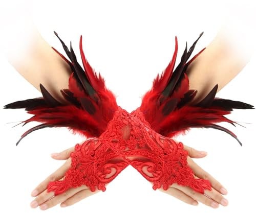 Darryy Mardi Gras Kostüme Gothic Feder Manschette Handgelenk Armband für Halloween (Rot)