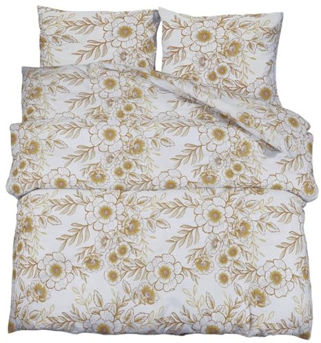 vidaXL Bettwäsche Set, Bettbezug in elegantem Look, Deckenbezug Kissenbezug mit verstecktem Knopfverschluss, Bettdeckenbezug Duvetbezug, Weiß Braun 135x200cm Baumwolle