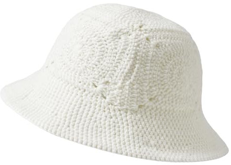 Fischerhut für Damen und Herren, handgefertigt, gehäkelt, gestrickt, Sonnenhut, breite Krempe, Unisex, trendig, Strand, Urlaub, Ausflüge, Kopfbedeckung, Weiss/opulenter Garten, Einheitsgröße