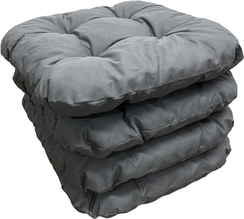 Katex 4er Set Sitzkissen 38x38 cm Sitzpolster Stuhlkissen Outdoor & Indoor Kissen Weiche Kissen für Gartenstühle, Kissen mit 8cm Schaumstoff Polsterung - Hergestellt in Polen (Anthracite)