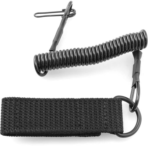 AFCJLTO 1x Spirale Schlüsselring, Schwarz mit taktischem Lanyard, elastisches Angeln Lanyards, leicht und kompakt, als Angelzubehör zum Aufhängen von Schlüsseln, Angeln und Camping geeignet,