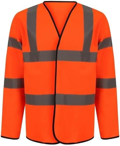 Hi Vis Viz Safety Vest High Visibility Reflective Tape Waistcoat Waterproof Lightweight Security Workwear Jacket Orange Yellow (Orange (Long Sleeve), 3XL)