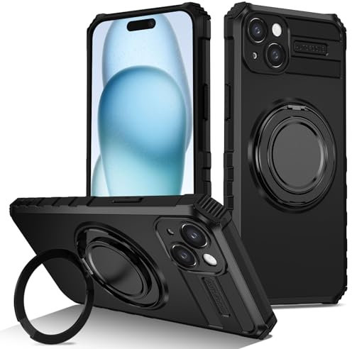 Kainevy for iPhone 14 Plus Case with Metal Stand Ring for MagSafe Silicone&PC Shockproof Cover for Apple iPhone 14 Plus Phone Case Heavy Duty Magnetic Military Grade Hard Rugged Case (Black)
