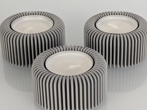 Teelichthalter (3er Set) - @AcubycArt - für kleine Teelichter - modernes Design (Hell Grau, 3 cm)