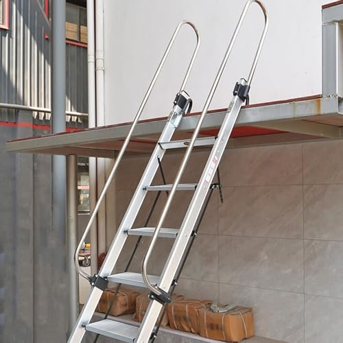 EXCLURA Scala per Soppalco Scala da Soffitta Sicura con Bracciolo, Scale Universali da 1,9 M a 2,2 M, Scale in Alluminio per Garage, Scale Antincendio per Piani a 2 Piani(6 Step-1.9m(6.2ft))