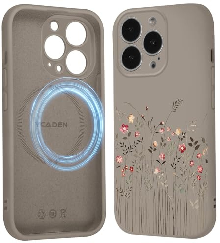 Saqmkil Handyhülle für iPhone 14 Pro Hülle für Magsafe mit Blumen Muster | Aesthetic Bunt Motiv Mädchen Design Magnetische Case, Weich Flüssigem Silikon Stoßfeste Schutzhülle Cover 6,1 Braun