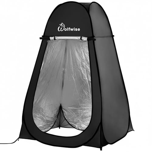 Wolfwise Tenda ad Apertura Istantanea Pop-Up, per Campeggio Spiaggia Bagno Spogliatoio Doccia Riparo Privato, WC, Toilet, Larghezza 47 (120 cm), Altezza 75 (190 cm), Nero con rivestimento argentato