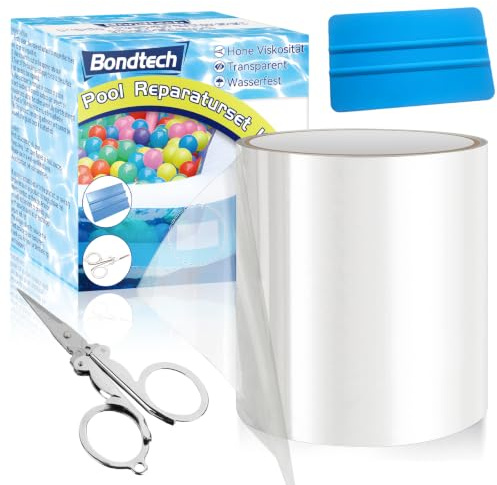 Bondtech Pool Reparaturset Wasserdichtes Unterwasser Klebeband, Pool Flicken Selbstklebend, Transparentes von Swimmingpool für alle Pooloberflächen, Kajaks, Schlauchboot(10 cm x 150 cm)
