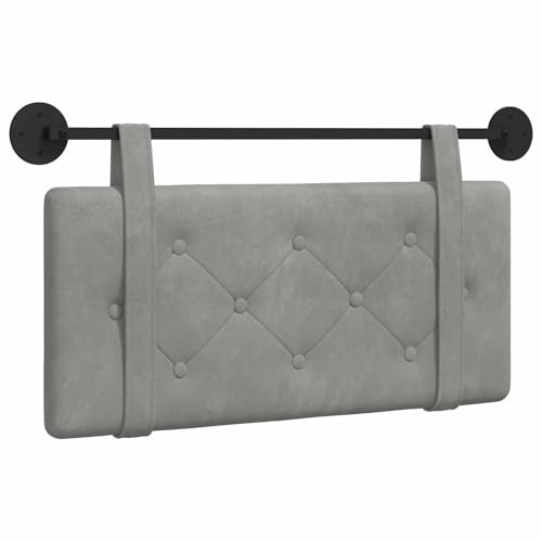 vidaXL Hängendes Kopfteil Hellgrau Samt, Moderner rechteckiger Wand-Headboard aus Samt, bezogen mit Bändern, Knopfsteppung für entspannende Schlafzimmer-Deko