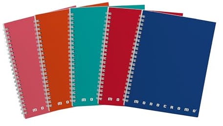 Pigna Quaderni Maxi Spiralati Monocromo, interno 5M, quadretti 5 mm., senza fori, con microperforazione, Carta 80 g, Formato A4 22X29,7 cm. 5